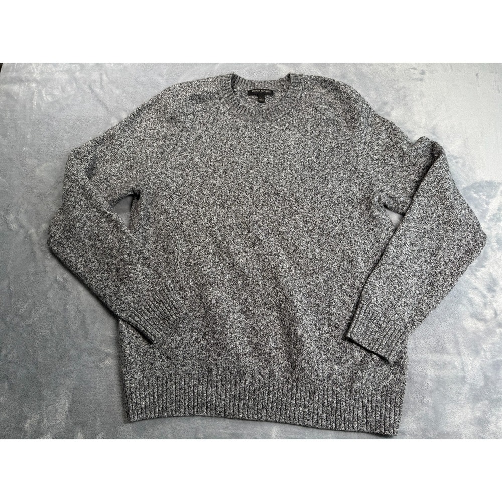 Banana Republic Sweater Mens Large Heather Gray Marled Knit Textured Ribbed Trim